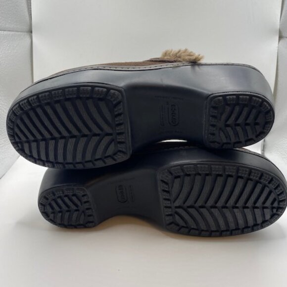 Crocs Cobbler Eva Brown Faux Fur Lined Clogs Mules - Picture 7 of 9